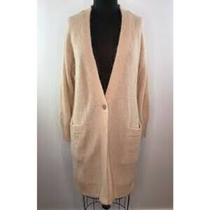 NWOT Thin Knit Beige Maxi Long Wool Mohair Cardigan Medium